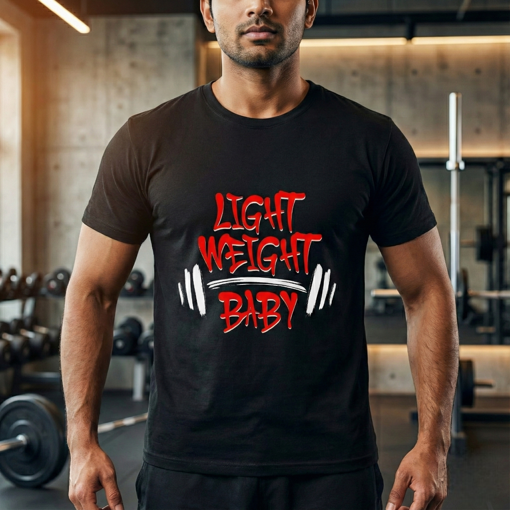 The Motivational Focus (Hardcore vibe) Title: The "Light Weight Baby" Essential Gym Tee - Black